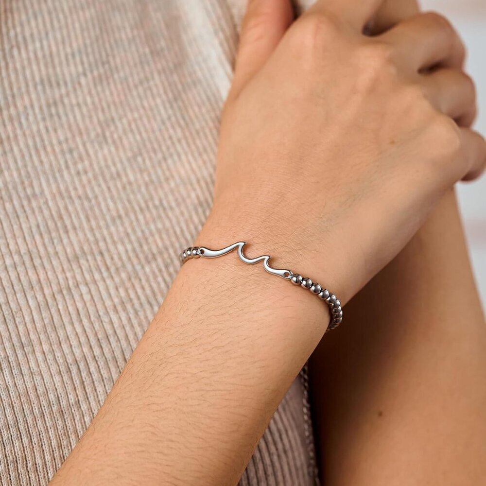 Wave Bracelet Stainless Steel 6.5in+2in Extension Daughter Gift Jewelry - Picture 2 of 7